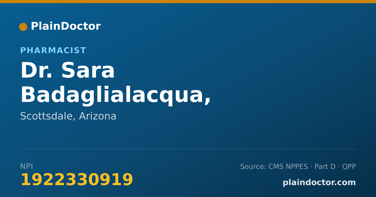 Shareable card for Sara Badaglialacqua, PHARMD, CGP - Pharmacist, Scottsdale, AZ