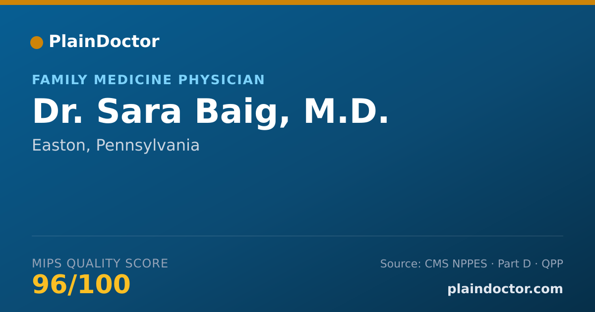 Shareable card for Sara Baig, M.D. - Family Medicine Physician, Easton, PA