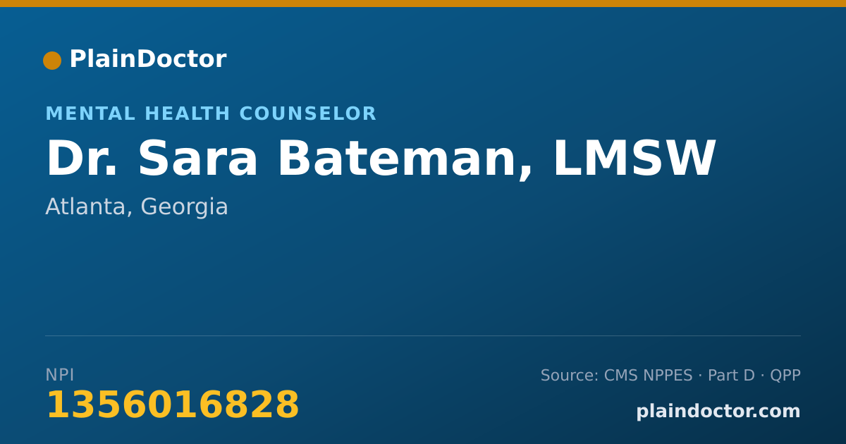 Shareable card for Sara Bateman, LMSW - Mental Health Counselor, Atlanta, GA