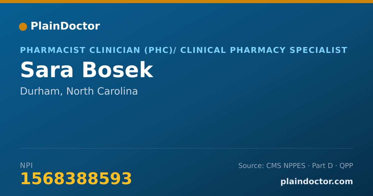 Shareable card for Sara Bosek - Pharmacist Clinician (PhC)/ Clinical Pharmacy Specialist, Durham, NC
