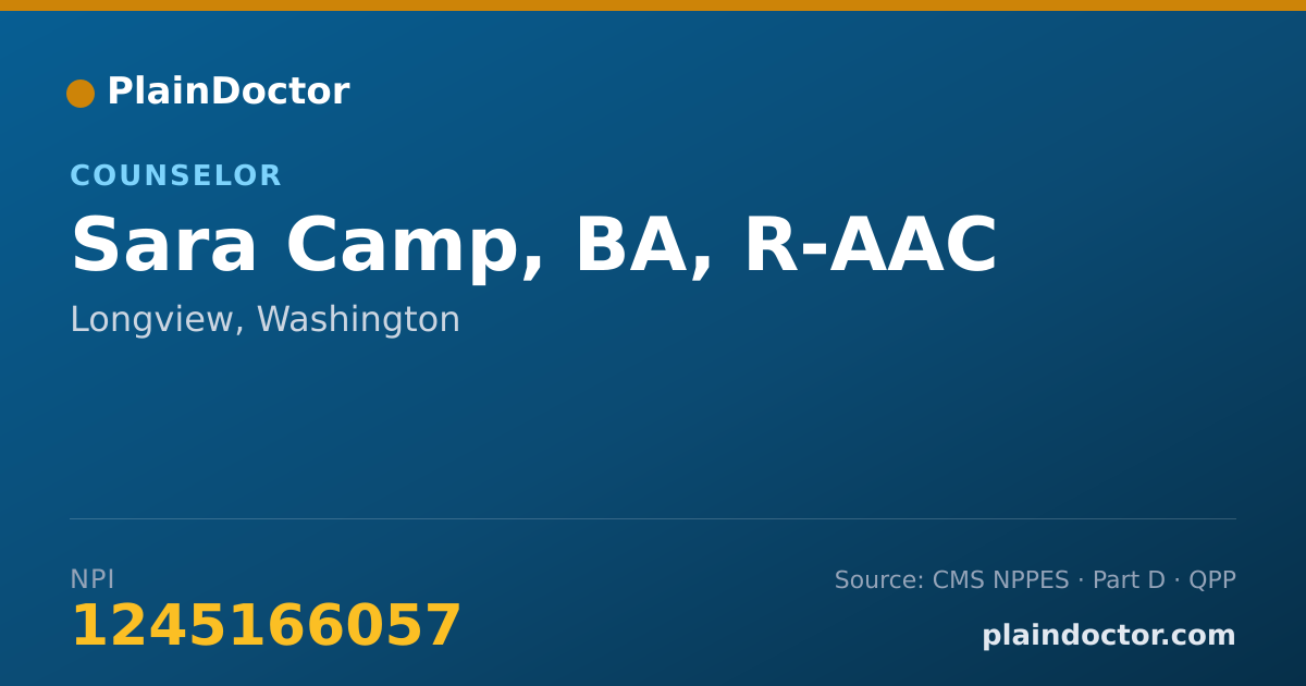 Shareable card for Sara Camp, BA, R-AAC - Counselor, Longview, WA