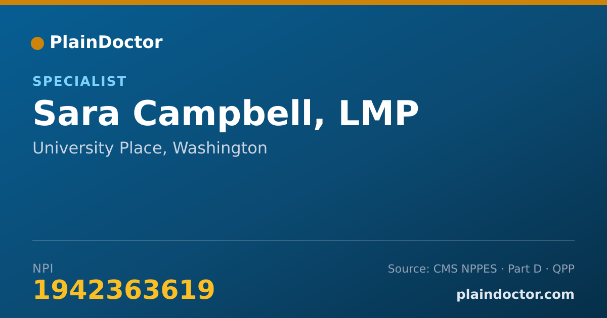 Shareable card for Sara Campbell, LMP - Specialist, University Place, WA