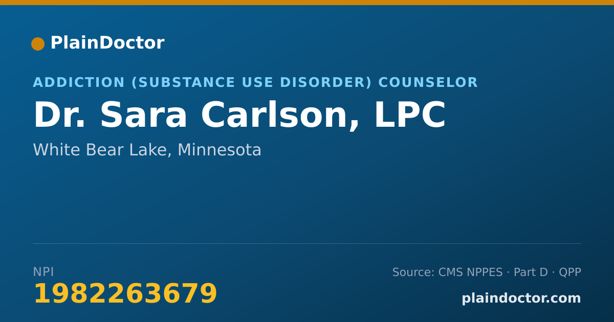 Shareable card for Sara Carlson, LPC - Addiction (Substance Use Disorder) Counselor, White Bear Lake, MN