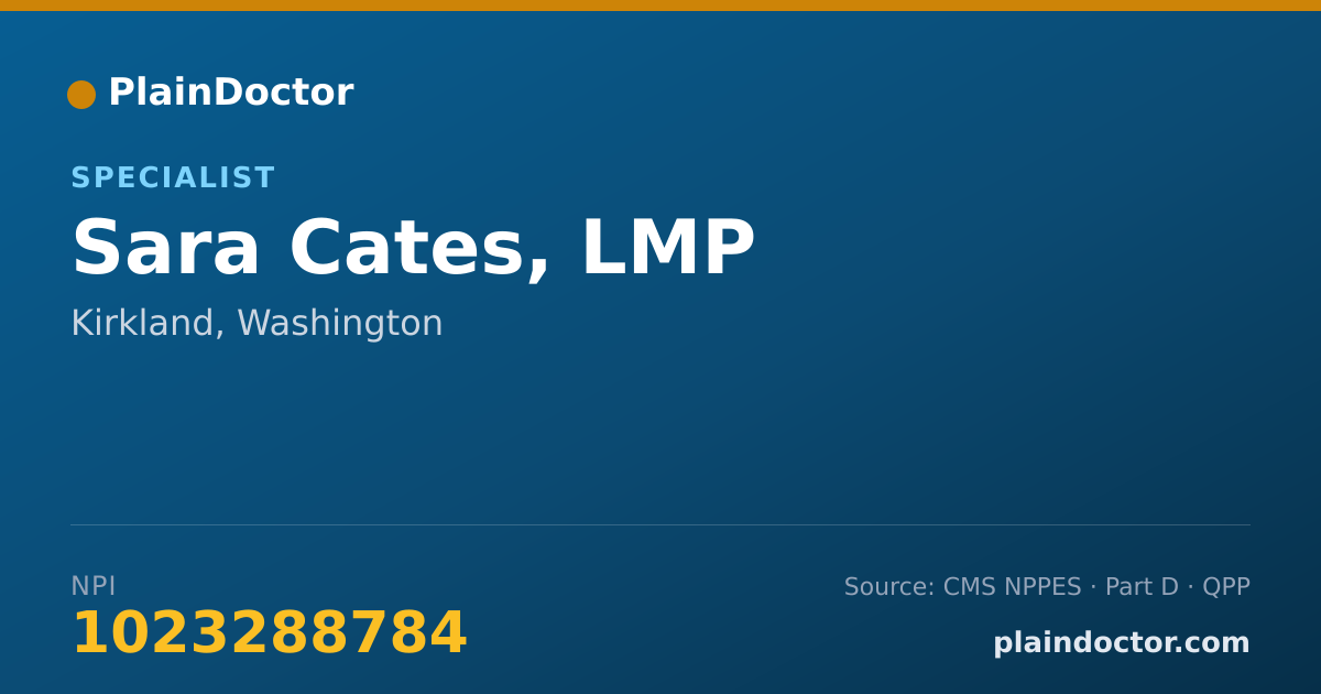 Shareable card for Sara Cates, LMP - Specialist, Kirkland, WA