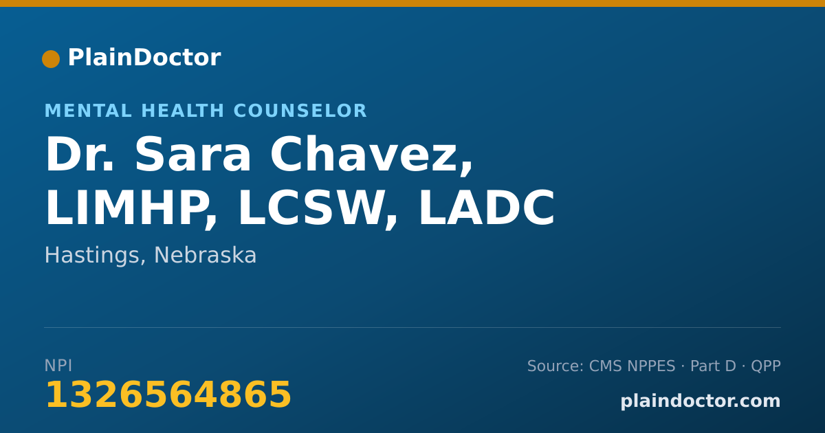 Shareable card for Sara Chavez, LIMHP, LCSW, LADC - Mental Health Counselor, Hastings, NE