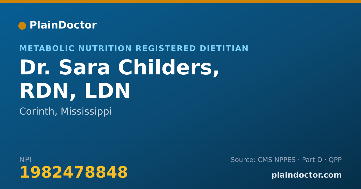 Shareable card for Sara Childers, RDN, LDN - Metabolic Nutrition Registered Dietitian, Corinth, MS