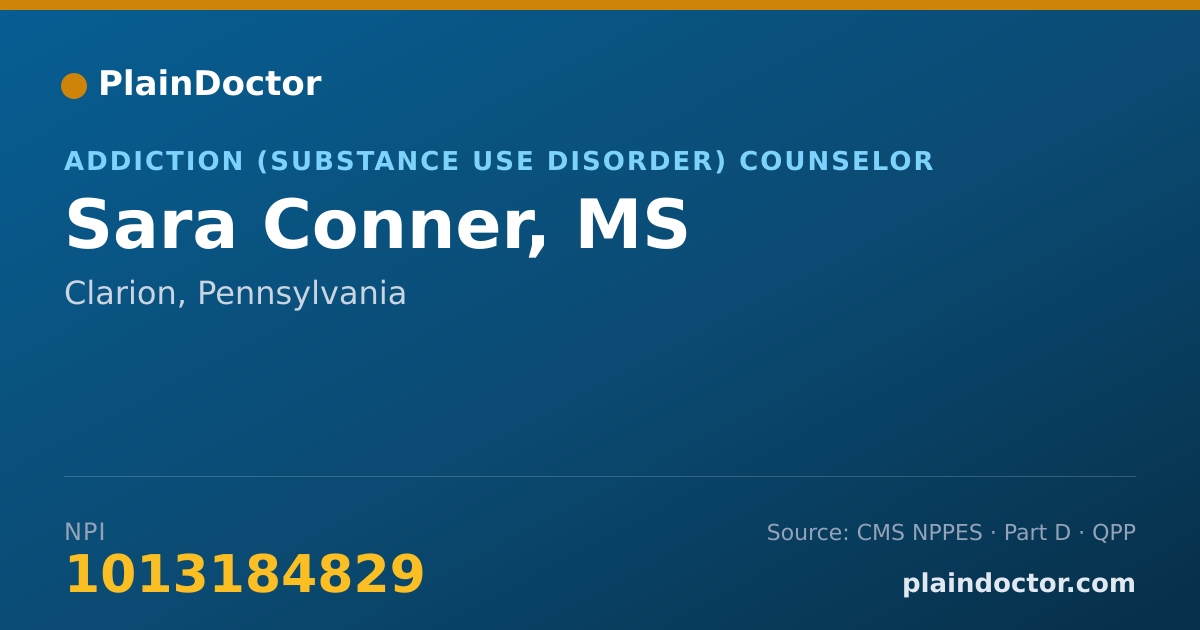 Shareable card for Sara Conner, MS - Addiction (Substance Use Disorder) Counselor, Clarion, PA