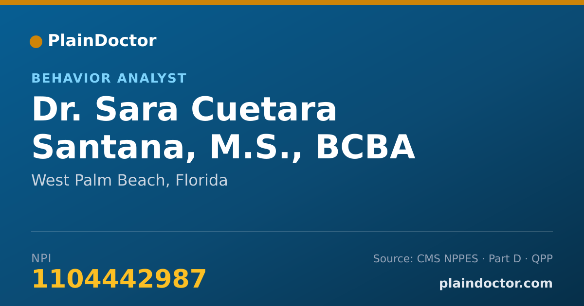Shareable card for Sara Cuetara Santana, M.S., BCBA - Behavior Analyst, West Palm Beach, FL