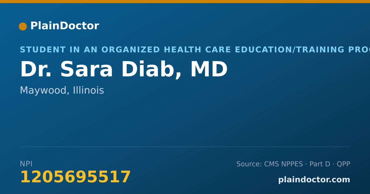 Shareable card for Sara Diab, MD - Student in an Organized Health Care Education/Training Program, Maywood, IL