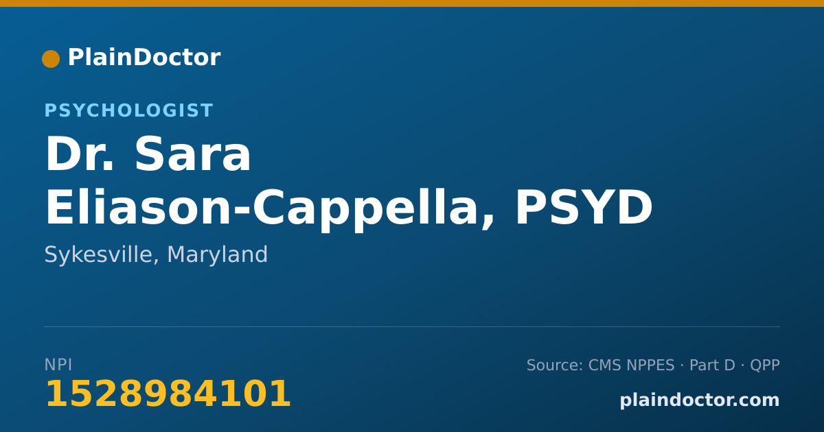 Shareable card for Sara Eliason-Cappella, PSYD - Psychologist, Sykesville, MD