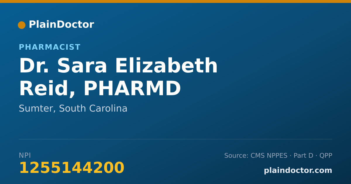 Shareable card for Sara Elizabeth Reid, PHARMD - Pharmacist, Sumter, SC