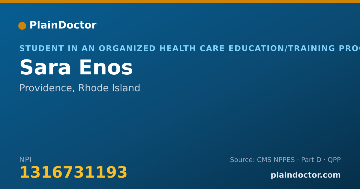 Shareable card for Sara Enos - Student in an Organized Health Care Education/Training Program, Providence, RI