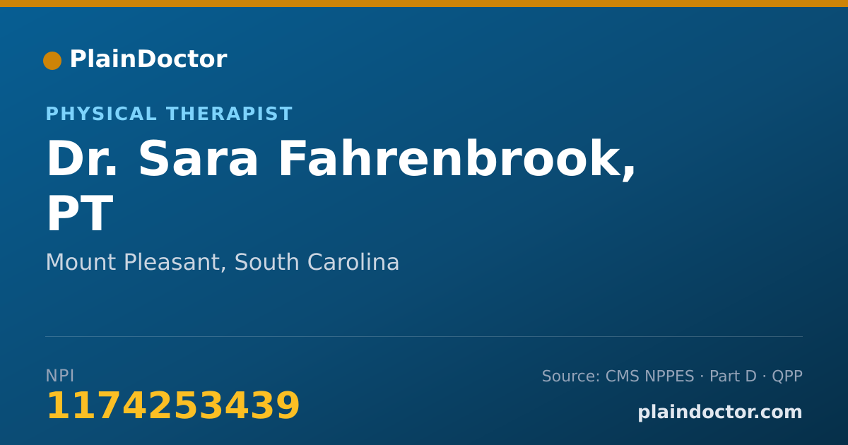 Shareable card for Sara Fahrenbrook, PT - Physical Therapist, Mount Pleasant, SC