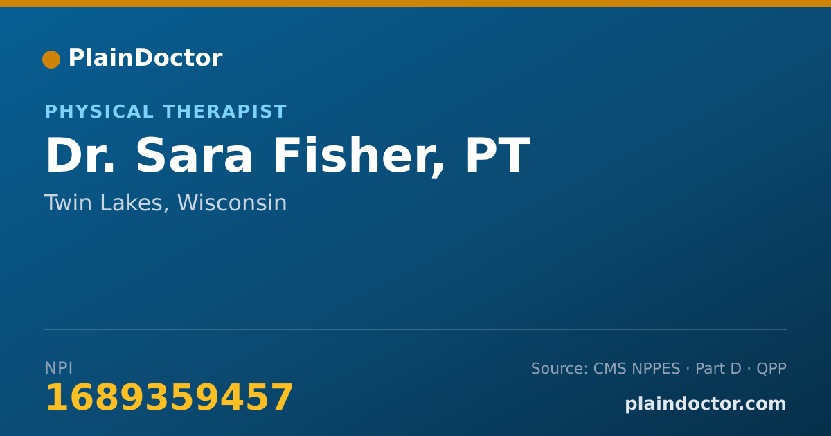 Shareable card for Sara Fisher, PT - Physical Therapist, Twin Lakes, WI