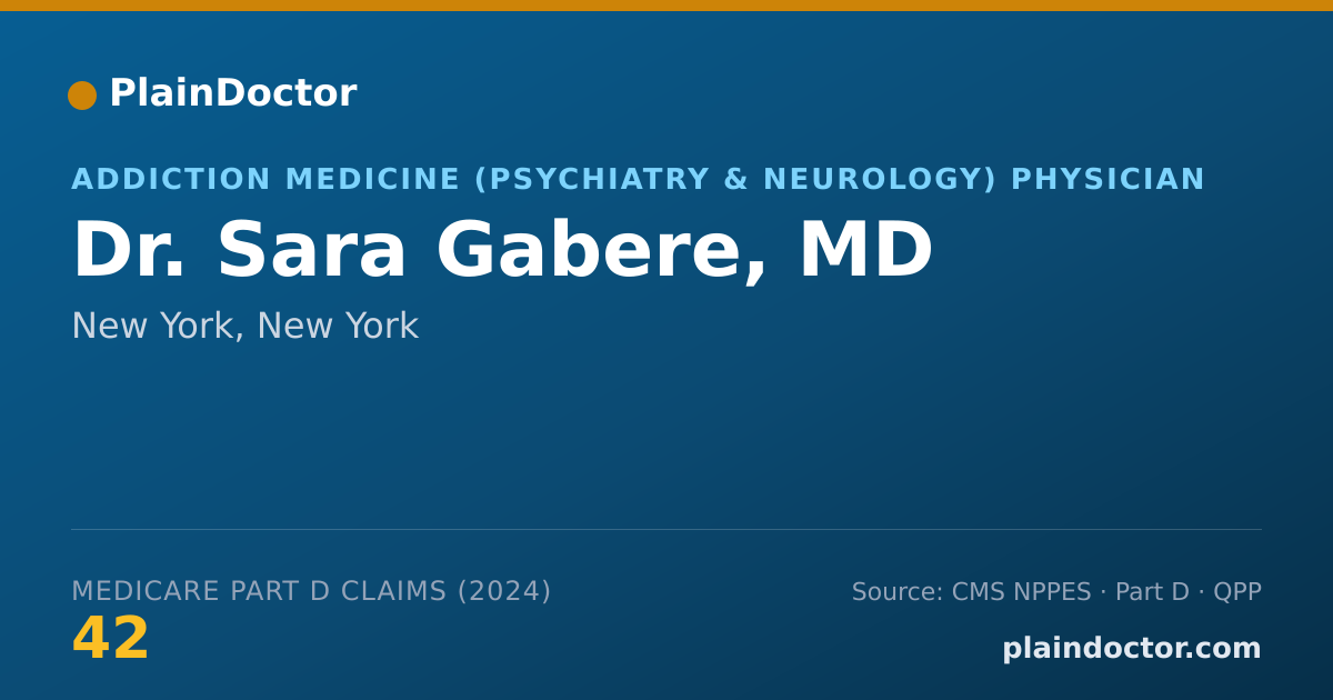 Shareable card for Sara Gabere, MD - Addiction Medicine (Psychiatry & Neurology) Physician, New York, NY