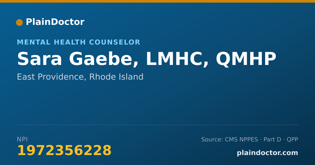 Shareable card for Sara Gaebe, LMHC, QMHP - Mental Health Counselor, East Providence, RI