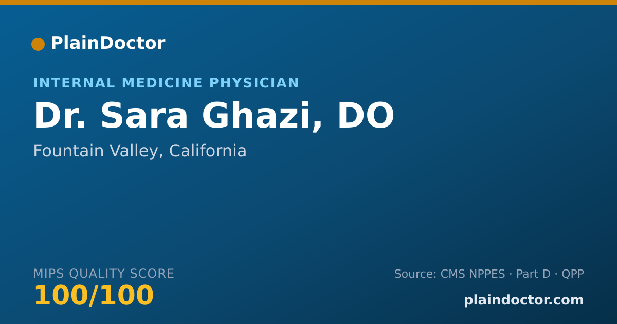 Shareable card for Sara Ghazi, DO - Internal Medicine Physician, Fountain Valley, CA