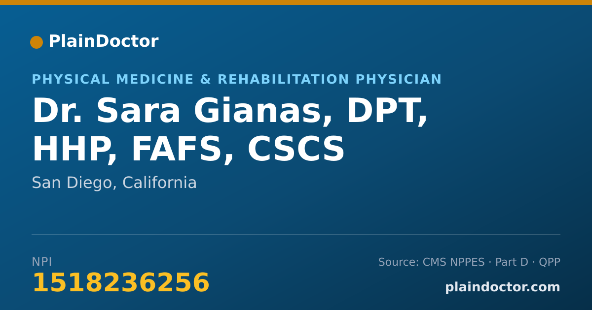 Shareable card for Sara Gianas, DPT, HHP, FAFS, CSCS - Physical Medicine & Rehabilitation Physician, San Diego, CA