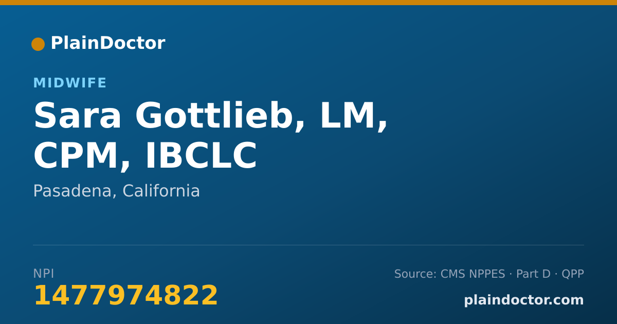 Shareable card for Sara Gottlieb, LM, CPM, IBCLC - Midwife, Pasadena, CA
