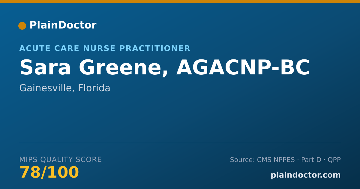 Shareable card for Sara Greene, AGACNP-BC - Acute Care Nurse Practitioner, Gainesville, FL