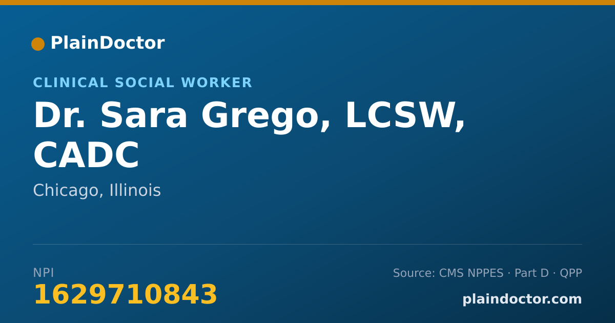 Shareable card for Sara Grego, LCSW, CADC - Clinical Social Worker, Chicago, IL
