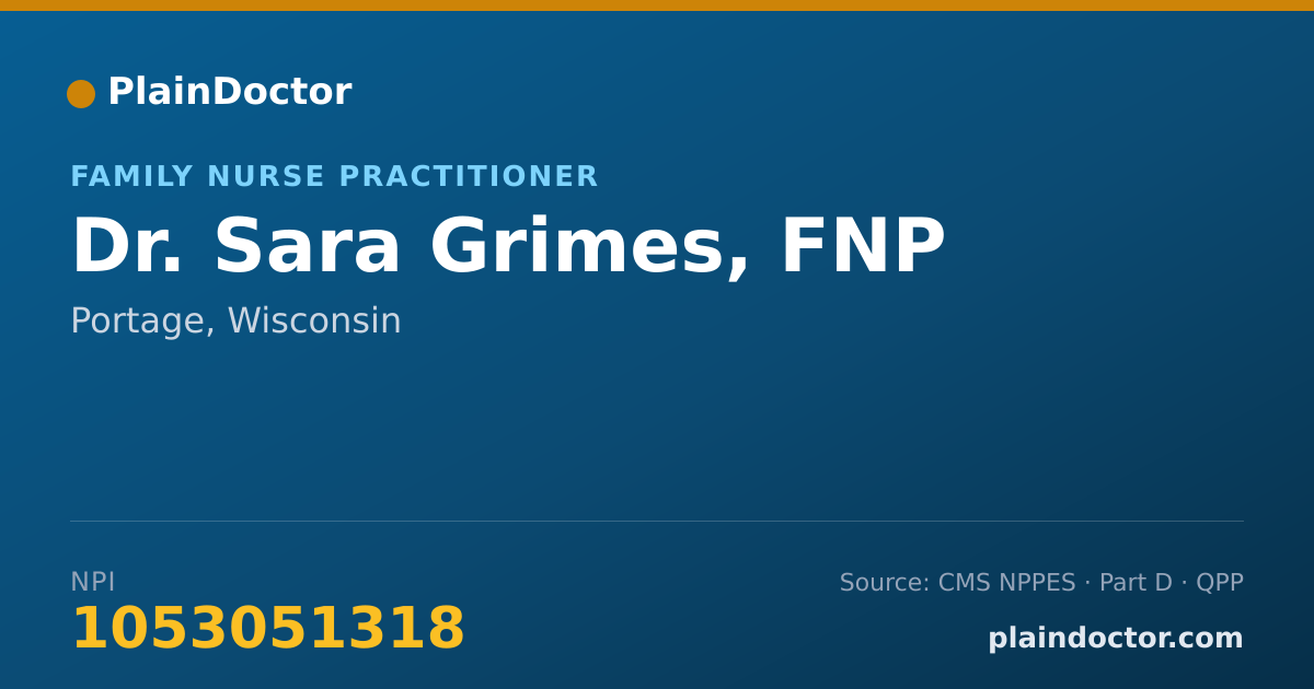Shareable card for Sara Grimes, FNP - Family Nurse Practitioner, Portage, WI