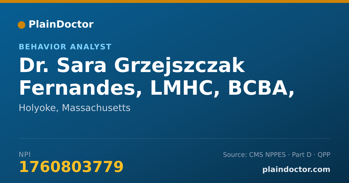 Shareable card for Sara Grzejszczak Fernandes, LMHC, BCBA, LABA - Behavior Analyst, Holyoke, MA
