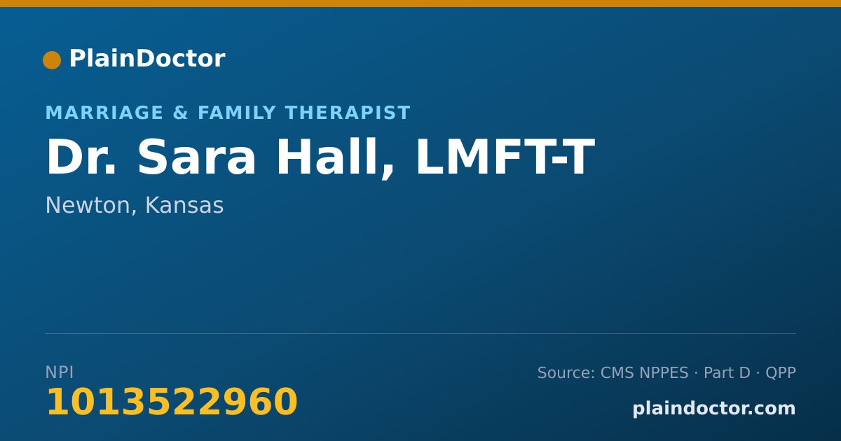 Shareable card for Sara Hall, LMFT-T - Marriage & Family Therapist, Newton, KS