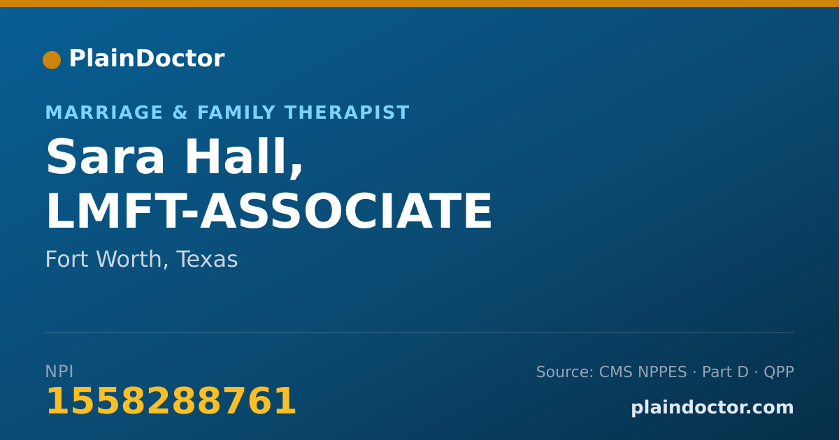 Shareable card for Sara Hall, LMFT-ASSOCIATE - Marriage & Family Therapist, Fort Worth, TX