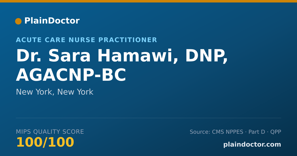 Shareable card for Sara Hamawi, DNP, AGACNP-BC - Acute Care Nurse Practitioner, New York, NY