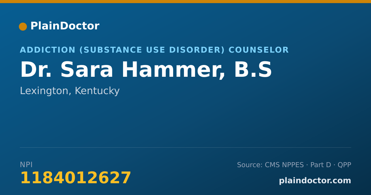 Shareable card for Sara Hammer, B.S - Addiction (Substance Use Disorder) Counselor, Lexington, KY
