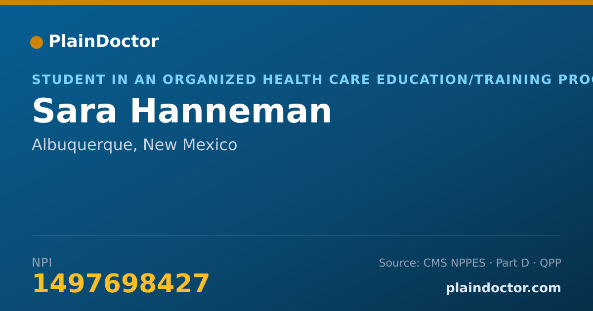 Shareable card for Sara Hanneman - Student in an Organized Health Care Education/Training Program, Albuquerque, NM