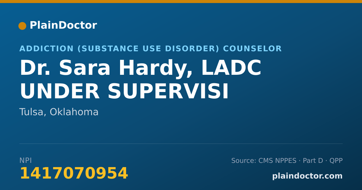 Shareable card for Sara Hardy, LADC UNDER SUPERVISI - Addiction (Substance Use Disorder) Counselor, Tulsa, OK