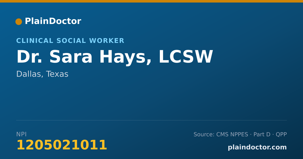 Shareable card for Sara Hays, LCSW - Clinical Social Worker, Dallas, TX