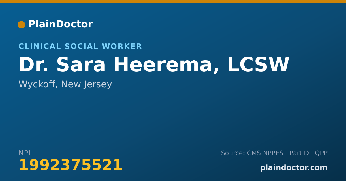 Shareable card for Sara Heerema, LCSW - Clinical Social Worker, Wyckoff, NJ