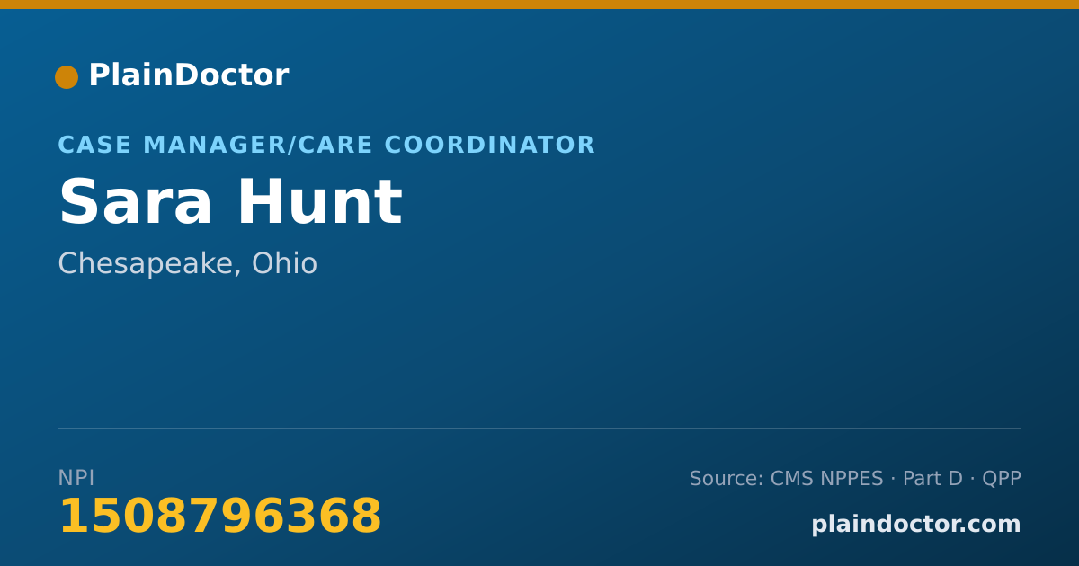 Shareable card for Sara Hunt - Case Manager/Care Coordinator, Chesapeake, OH