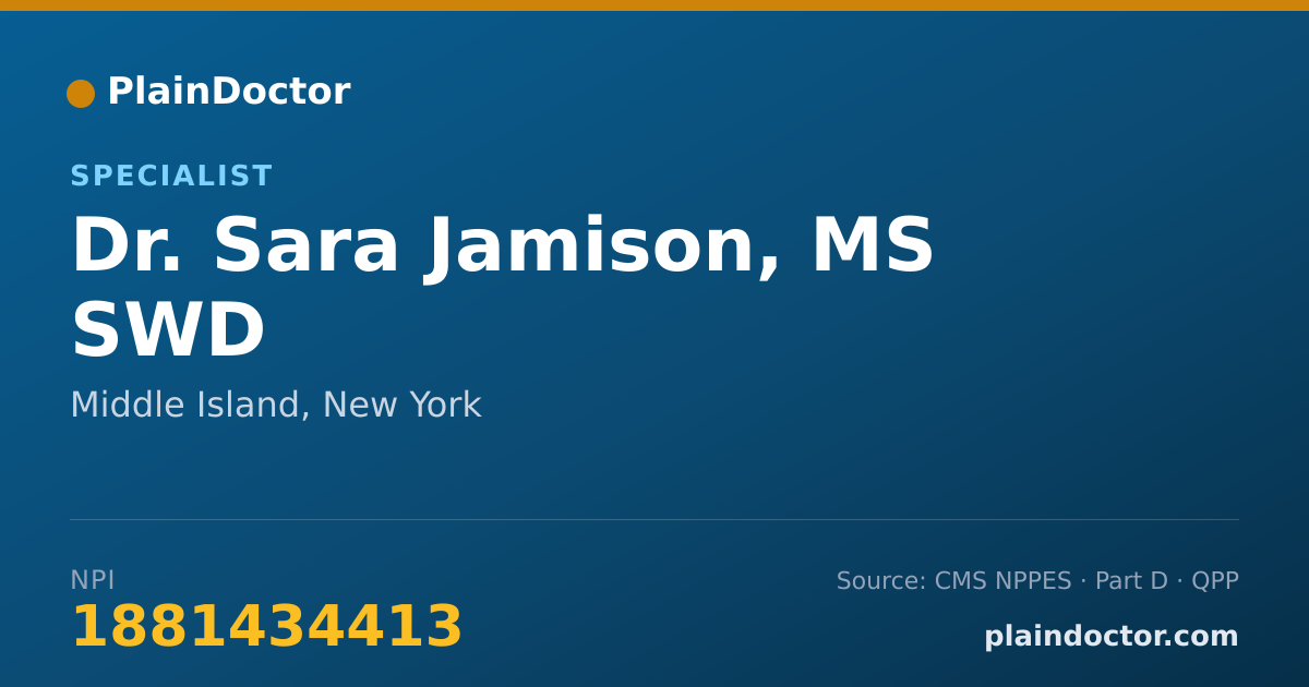 Shareable card for Sara Jamison, MS SWD - Specialist, Middle Island, NY