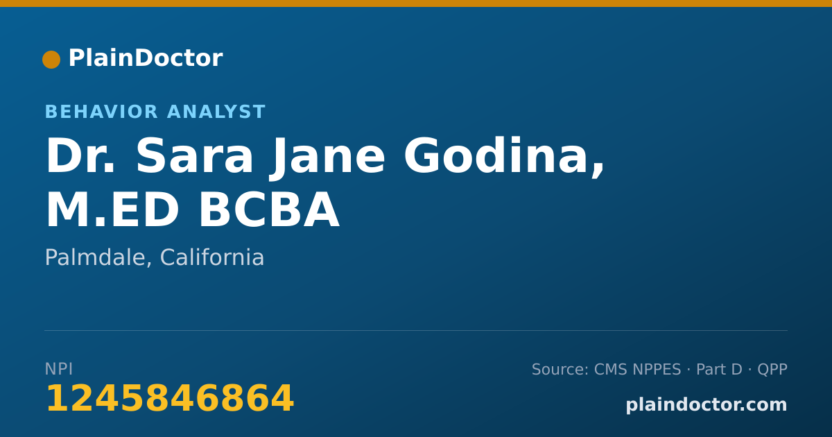 Shareable card for Sara Jane Godina, M.ED BCBA - Behavior Analyst, Palmdale, CA