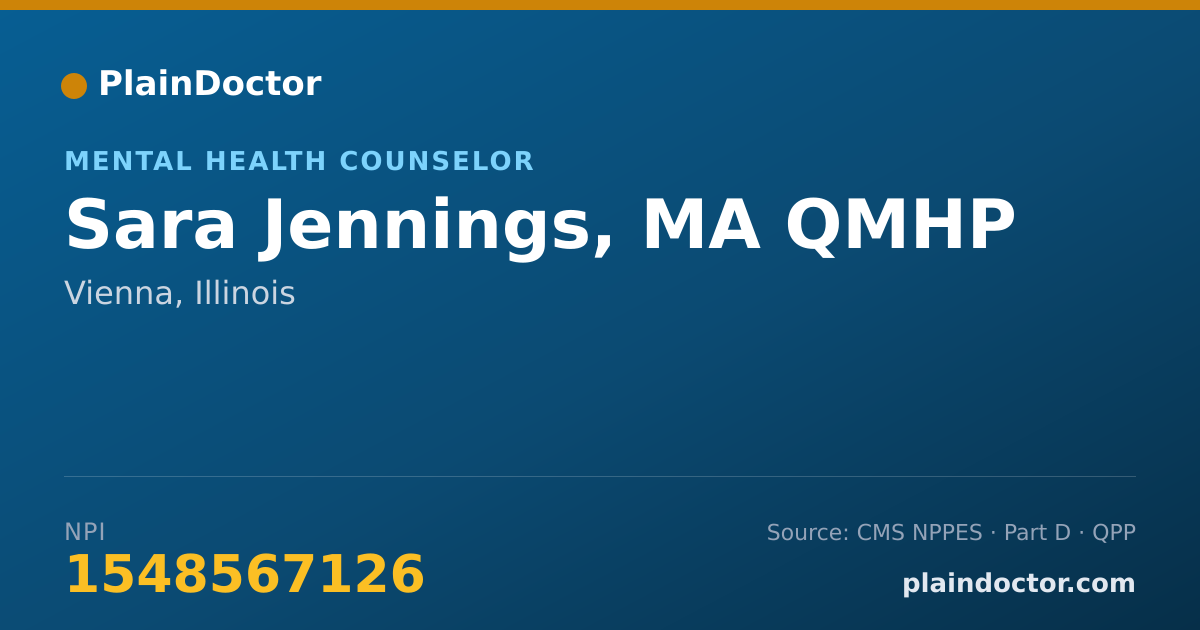 Shareable card for Sara Jennings, MA QMHP - Mental Health Counselor, Vienna, IL