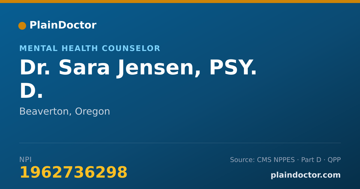 Shareable card for Sara Jensen, PSY. D. - Mental Health Counselor, Beaverton, OR