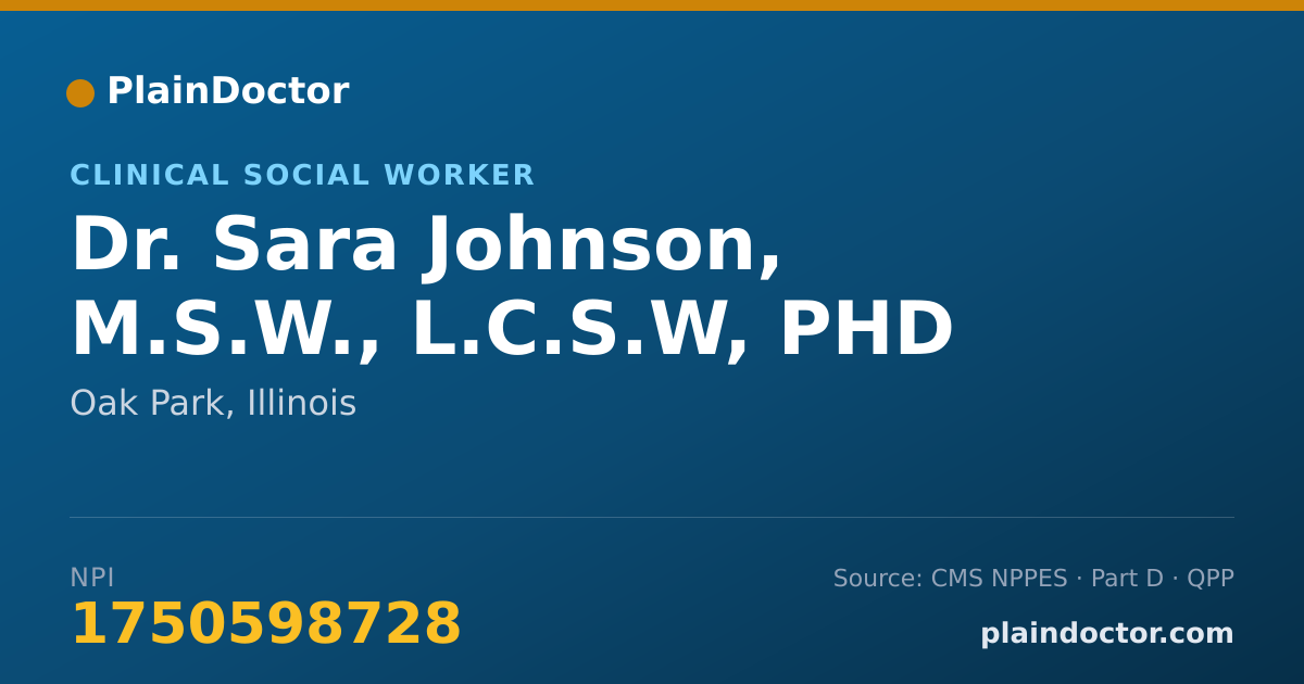 Shareable card for Sara Johnson, M.S.W., L.C.S.W, PHD - Clinical Social Worker, Oak Park, IL