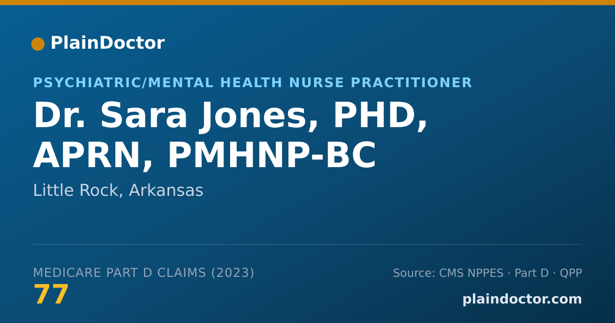 Shareable card for Sara Jones, PHD, APRN, PMHNP-BC - Psychiatric/Mental Health Nurse Practitioner, Little Rock, AR