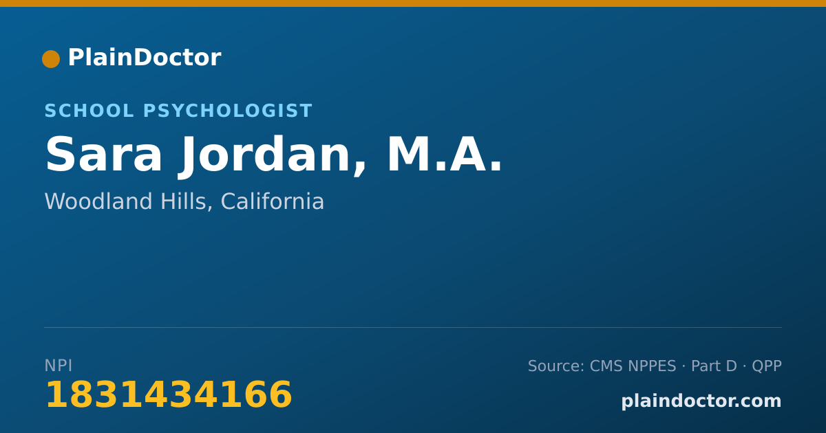 Shareable card for Sara Jordan, M.A. - School Psychologist, Woodland Hills, CA