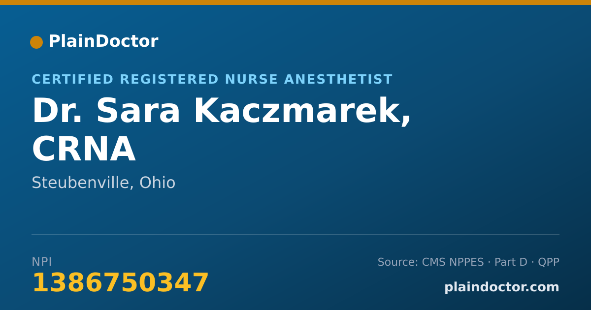 Shareable card for Sara Kaczmarek, CRNA - Certified Registered Nurse Anesthetist, Steubenville, OH
