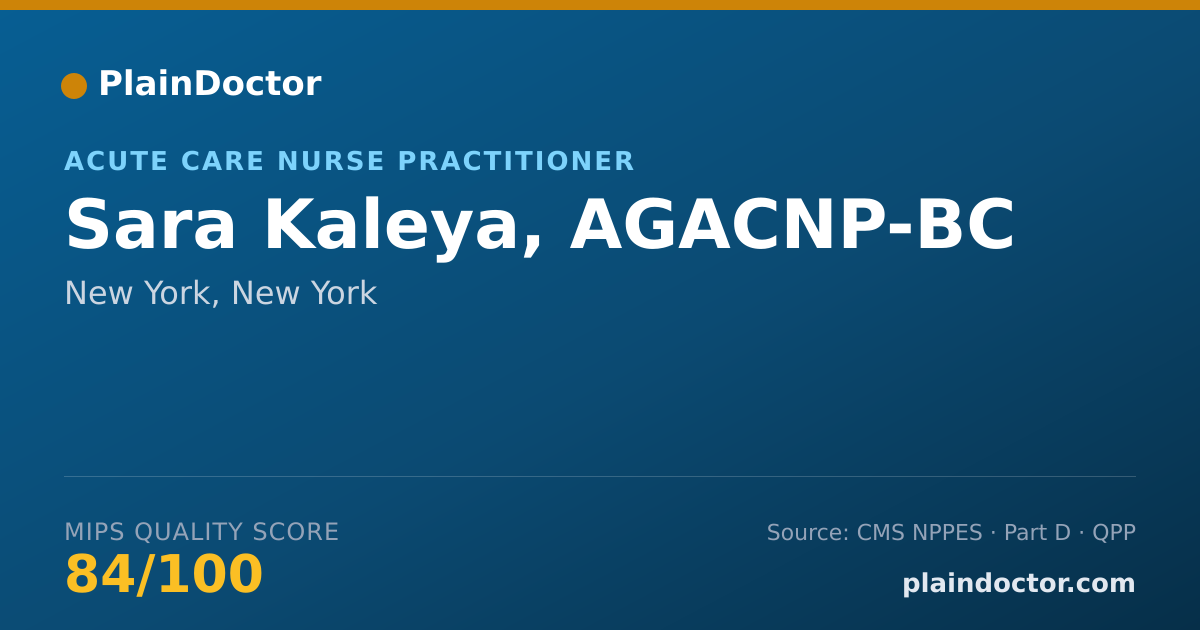 Shareable card for Sara Kaleya, AGACNP-BC - Acute Care Nurse Practitioner, New York, NY