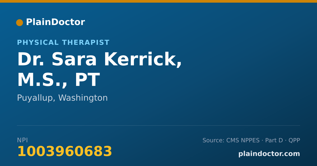Shareable card for Sara Kerrick, M.S., PT - Physical Therapist, Puyallup, WA