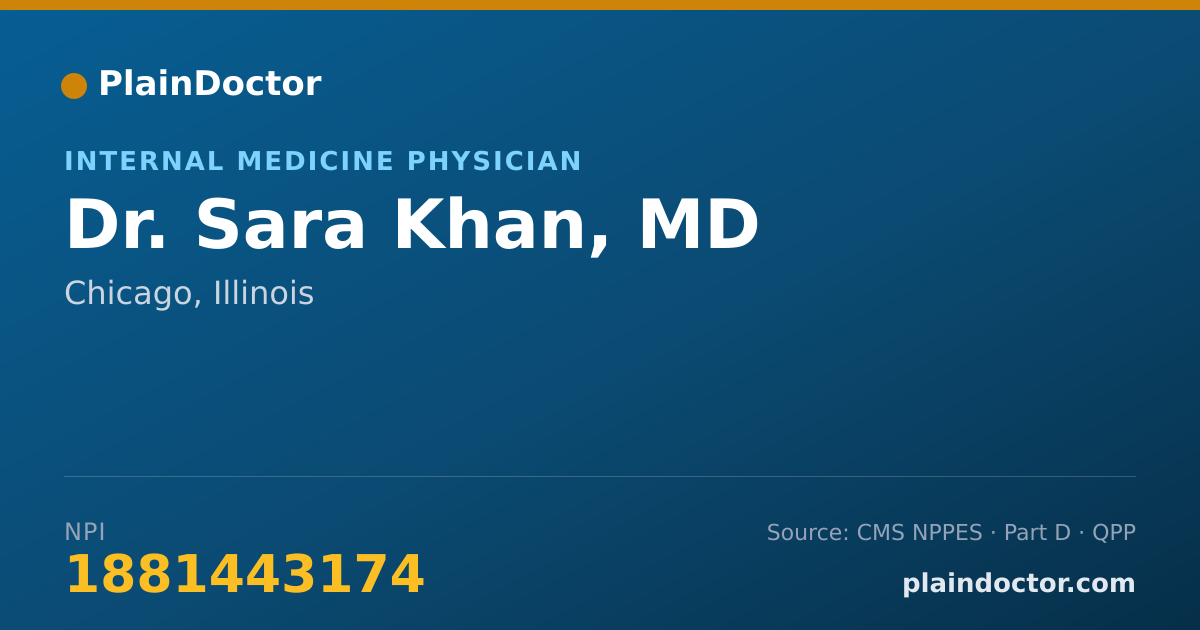 Shareable card for Sara Khan, MD - Internal Medicine Physician, Chicago, IL
