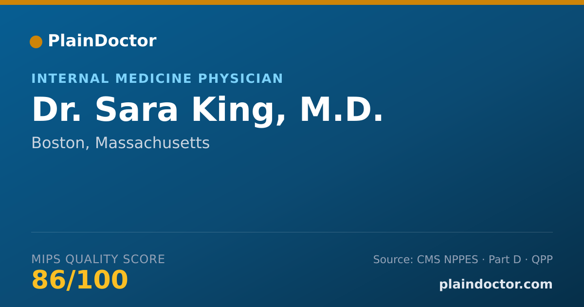 Shareable card for Sara King, M.D. - Internal Medicine Physician, Boston, MA