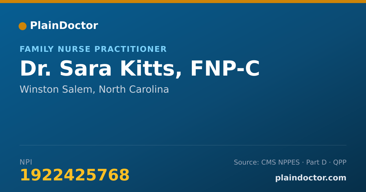 Shareable card for Sara Kitts, FNP-C - Family Nurse Practitioner, Winston Salem, NC