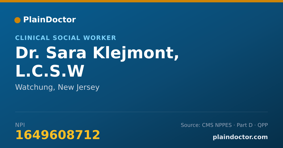 Shareable card for Sara Klejmont, L.C.S.W - Clinical Social Worker, Watchung, NJ